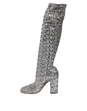 Dolce & Gabbana Shoes Silver Sequins Glitter High Heel Boot Shoes Dolce & Gabbana