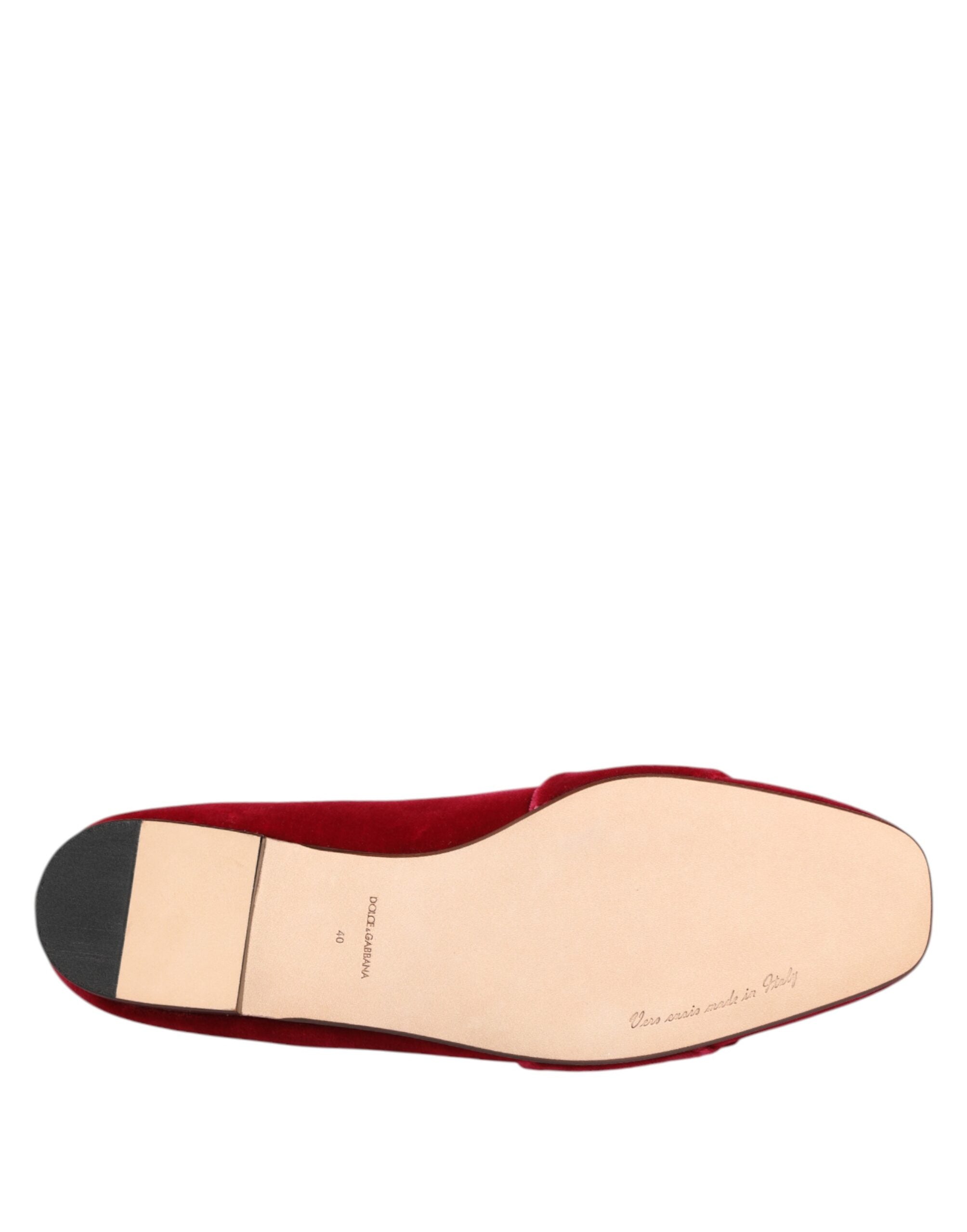Red Velvet Crystal Buckle Loafers Flats Shoes