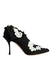 Black White Embroidered Jersey Stiletto Boots Shoes