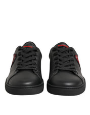 Black Leather Crystal Heart Low Top Sneakers  Shoes