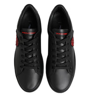 Black Leather Crystal Heart Low Top Sneakers  Shoes