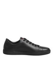 Black Leather Crystal Heart Low Top Sneakers  Shoes