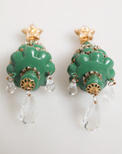 Gold Brass Multicolour Christmas Tree Earrings