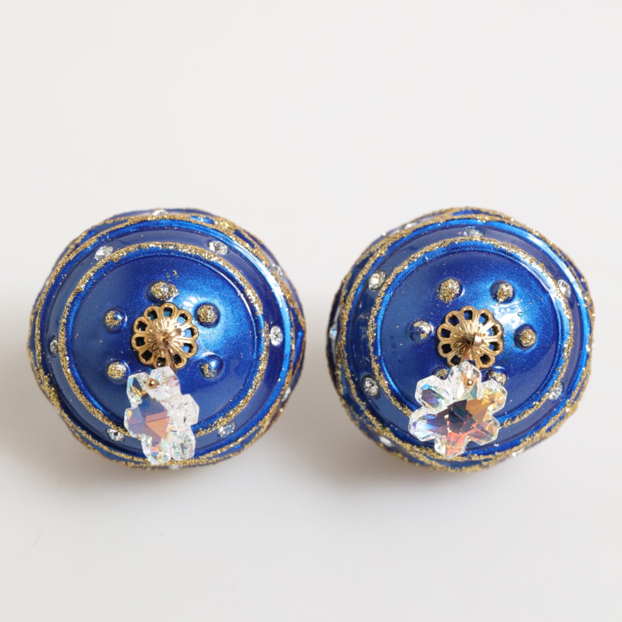 Dolce & Gabbana Gold Brass Blue Christmas Ball Crystal Drop Clip On Earrings Dolce & Gabbana
