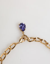 Gold Brass Crystal Pearl Purple Floral Pendant Jewelry Necklace