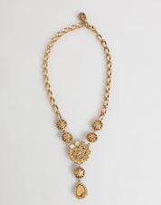 Gold Brass Crystal Pearl Purple Floral Pendant Jewelry Necklace
