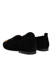Black Velvet Gold Crown Mens Loafers Shoes