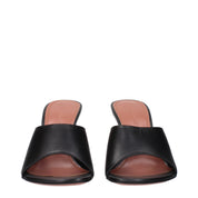 Black Leather Stiletto Heel Sandals