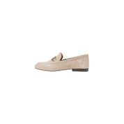 Beige Leather Platform Pumps