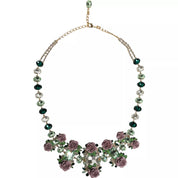 Gold Brass Link Chain Rose Petal Crystal Necklace