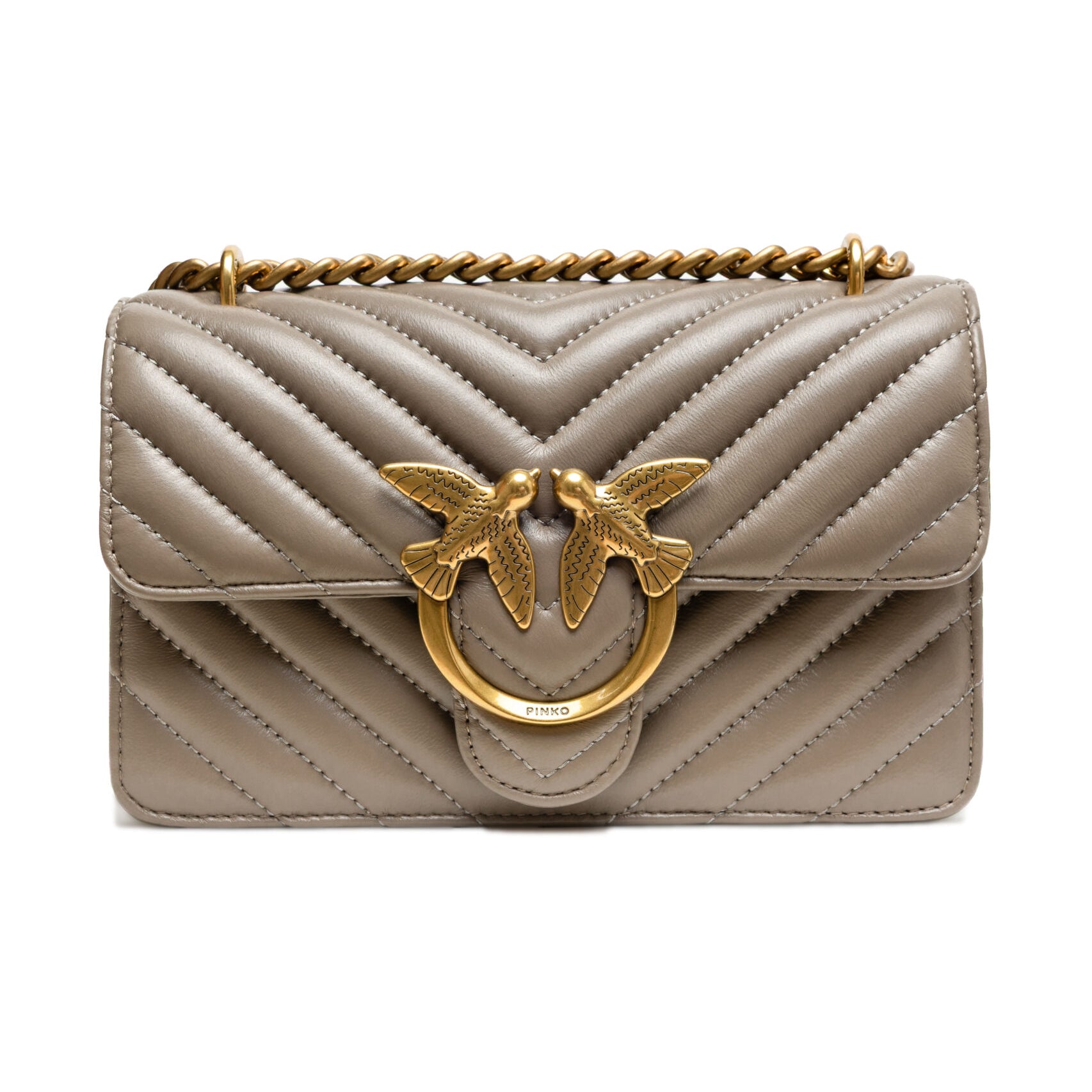 PINKO Grey Leather Love One Mini Shoulder Bag PINKO