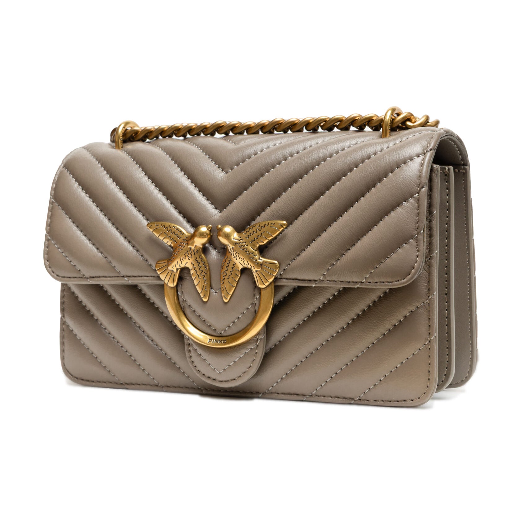 PINKO Grey Leather Love One Mini Shoulder Bag PINKO