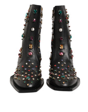 Dolce & Gabbana Black Crystal Embellished Men Short Boots Shoes Dolce & Gabbana