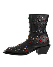 Dolce & Gabbana Black Crystal Embellished Men Short Boots Shoes Dolce & Gabbana