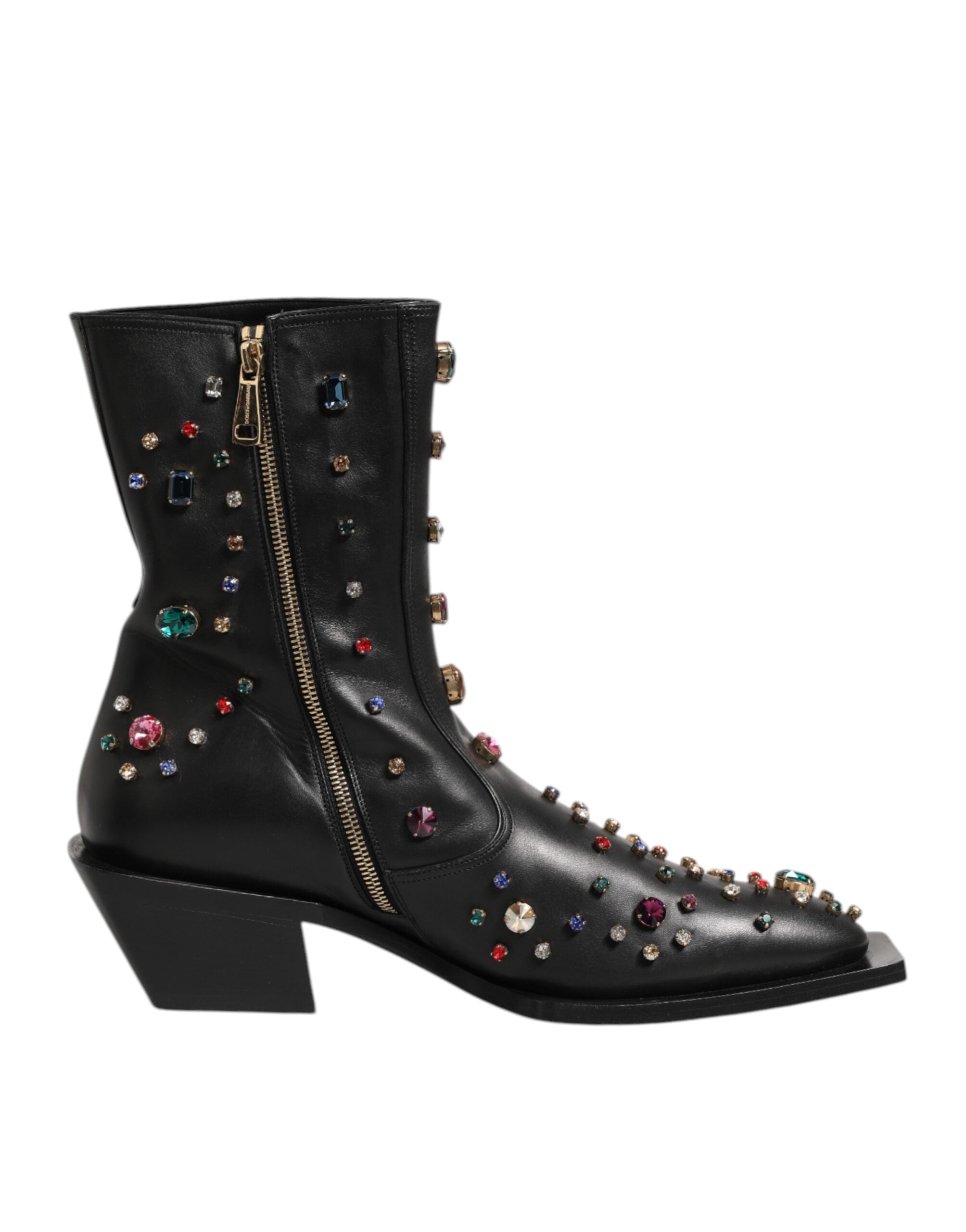 Dolce & Gabbana Black Crystal Embellished Men Short Boots Shoes Dolce & Gabbana
