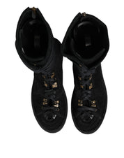 Black Alpaca Wool Suede Mid Calf Boots Shoes