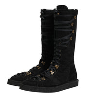 Black Alpaca Wool Suede Mid Calf Boots Shoes