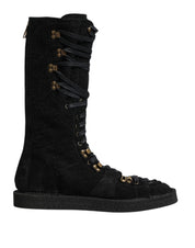 Black Alpaca Wool Suede Mid Calf Boots Shoes