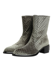 Gray Cotton Velvet Mid Calf Short Boots Shoes