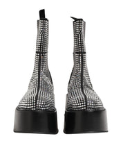 Black Crystal Strass Mid Calf Short Boots  Shoes