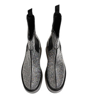 Black Crystal Strass Mid Calf Short Boots  Shoes