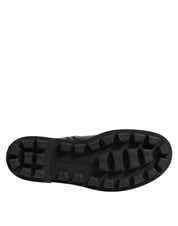 Black Logo Plaque Mid Calf Biker Boots Shoes