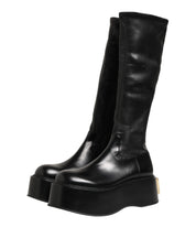 Black Logo Plaque Over The Calf Boots Shoes