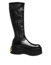 Black Logo Plaque Over The Calf Boots Shoes