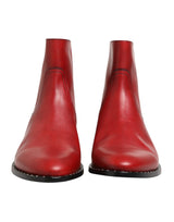 Red Studded Chelsea Short Ankle Boots Shoes