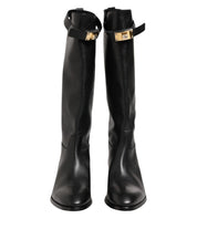 Black Logo Plaque Over The Calf Boots Shoes