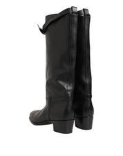 Black Logo Plaque Over The Calf Boots Shoes