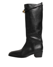Black Logo Plaque Over The Calf Boots Shoes