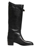Black Logo Plaque Over The Calf Boots Shoes