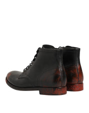 Black Red Lace Up Short Ankle Boot Shoes