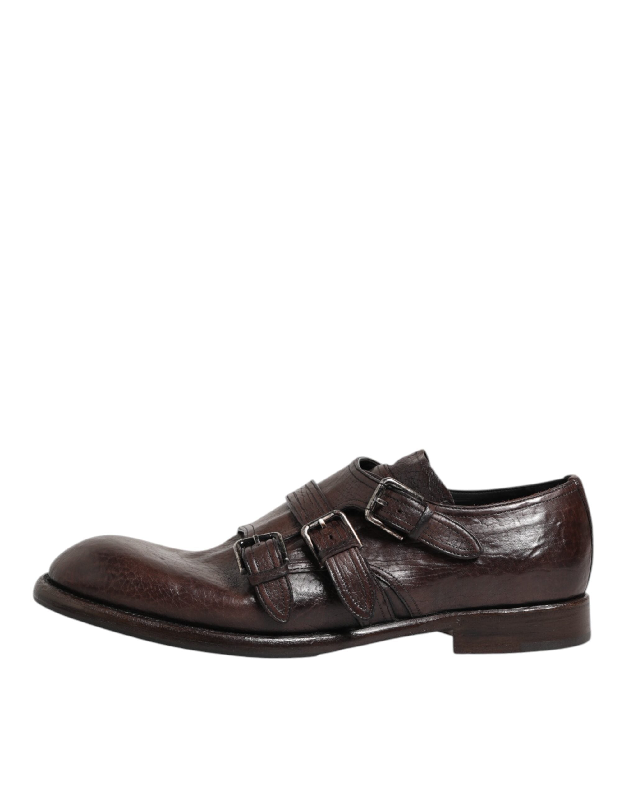Dolce & Gabbana Brown Leather Monk Strap Formal Derby Shoes Dolce & Gabbana