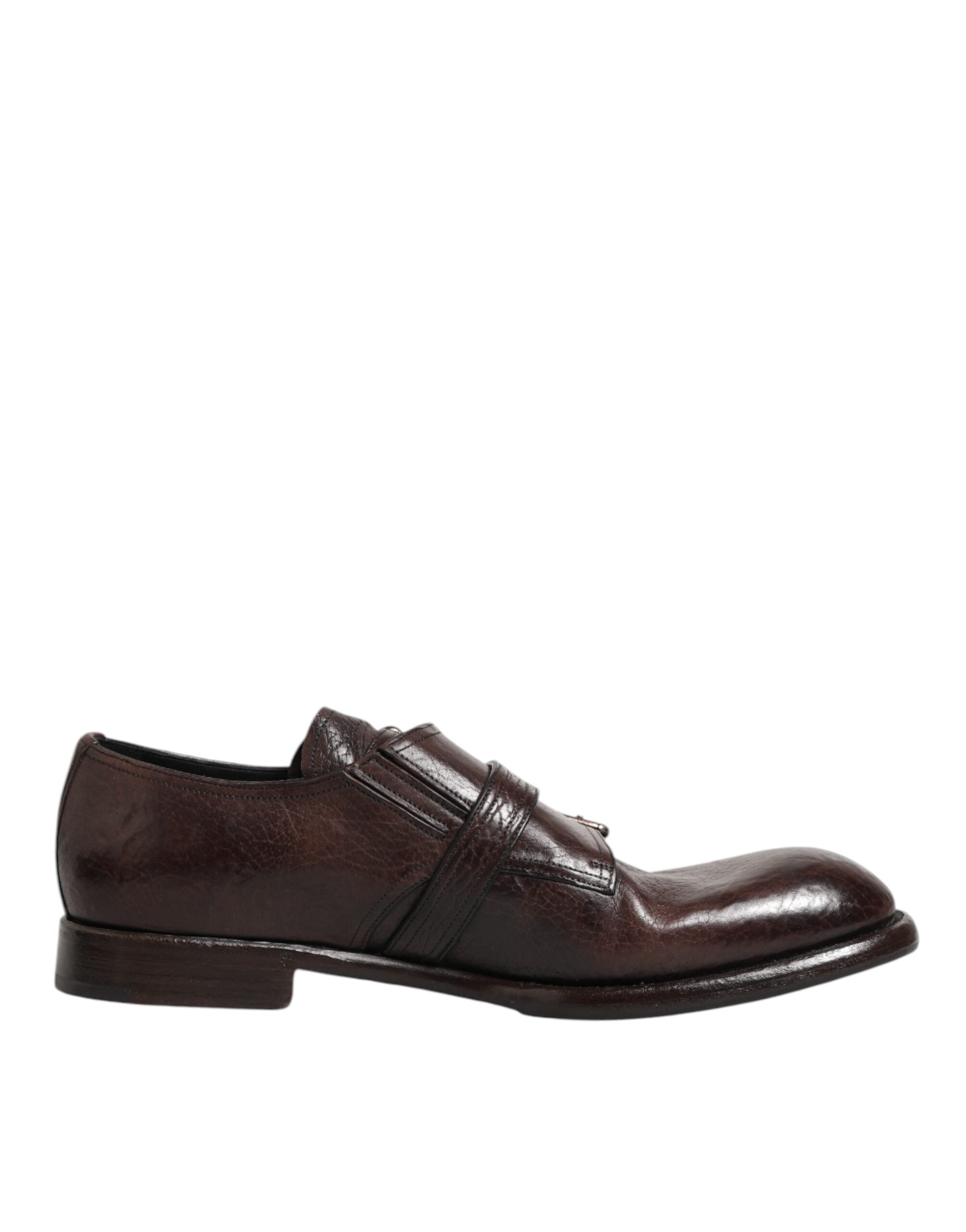 Dolce & Gabbana Brown Leather Monk Strap Formal Derby Shoes Dolce & Gabbana