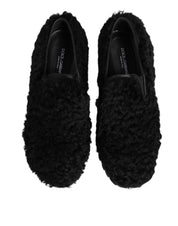 Dolce & Gabbana Dress Black Fur Leather Slippers Men Shoes Dolce & Gabbana