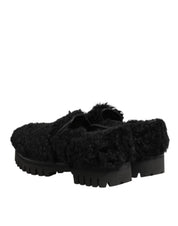 Dolce & Gabbana Dress Black Fur Leather Slippers Men Shoes Dolce & Gabbana