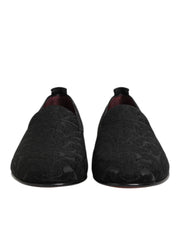 Black Brocade Loafers Slip On Men Dress Shoes
