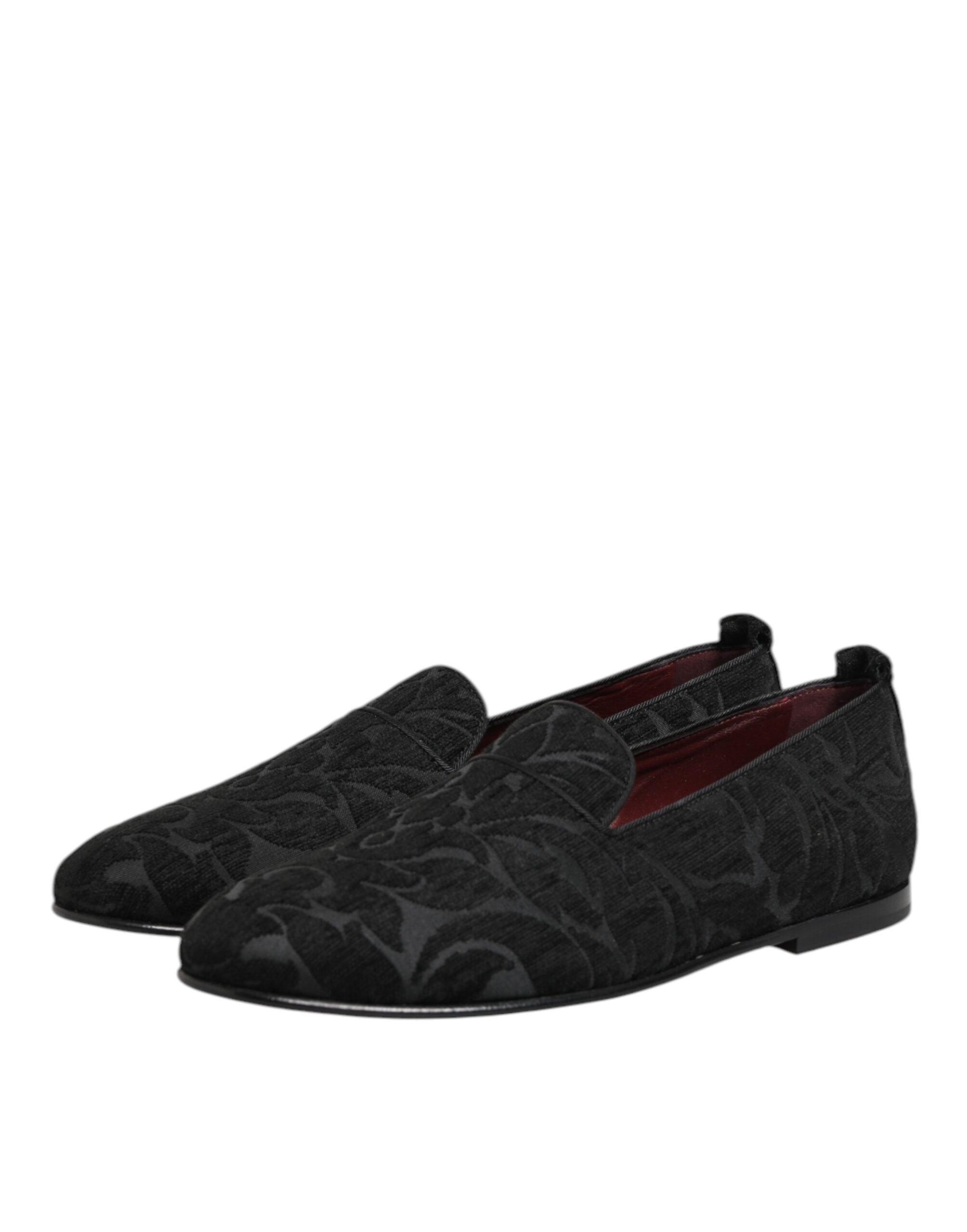 Dolce & Gabbana Black Brocade Loafers Slip On Men Dress Shoes Dolce & Gabbana