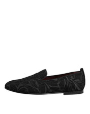 Black Brocade Loafers Slip On Men Dress Shoes