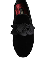 Black Suede Cotton Rose Slip On Loafers Shoes