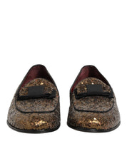 Gold Sequined Slip On Loafers Men Dress Shoes