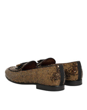 Gold Sequined Slip On Loafers Men Dress Shoes