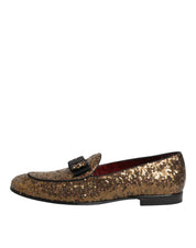 Gold Sequined Slip On Loafers Men Dress Shoes