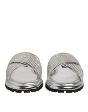 Dolce & Gabbana Silver Strass Slides Flats Slippers Shoes Dolce & Gabbana