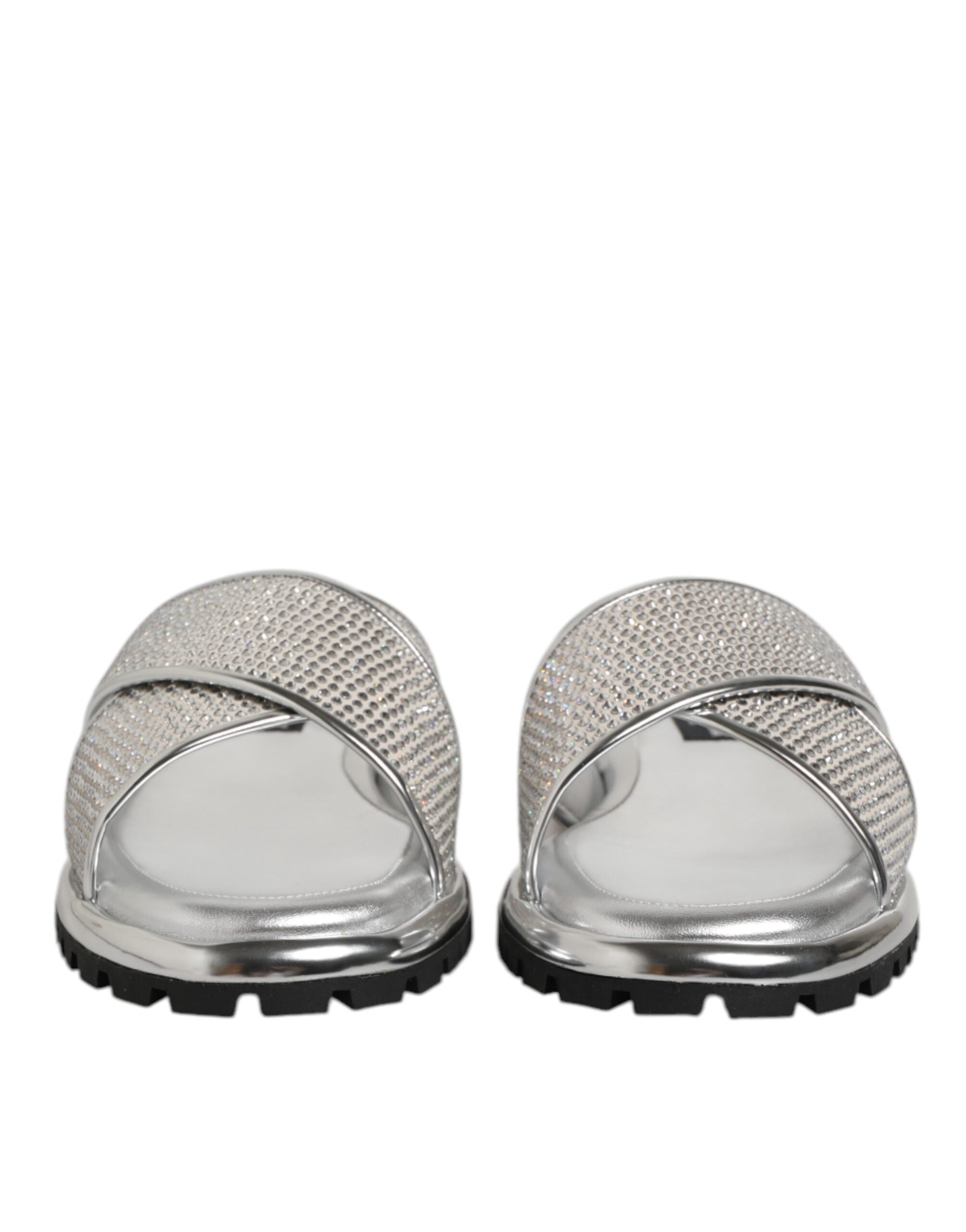Dolce & Gabbana Silver Strass Slides Flats Slippers Shoes Dolce & Gabbana
