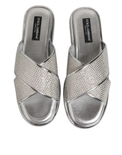 Dolce & Gabbana Silver Strass Slides Flats Slippers Shoes Dolce & Gabbana