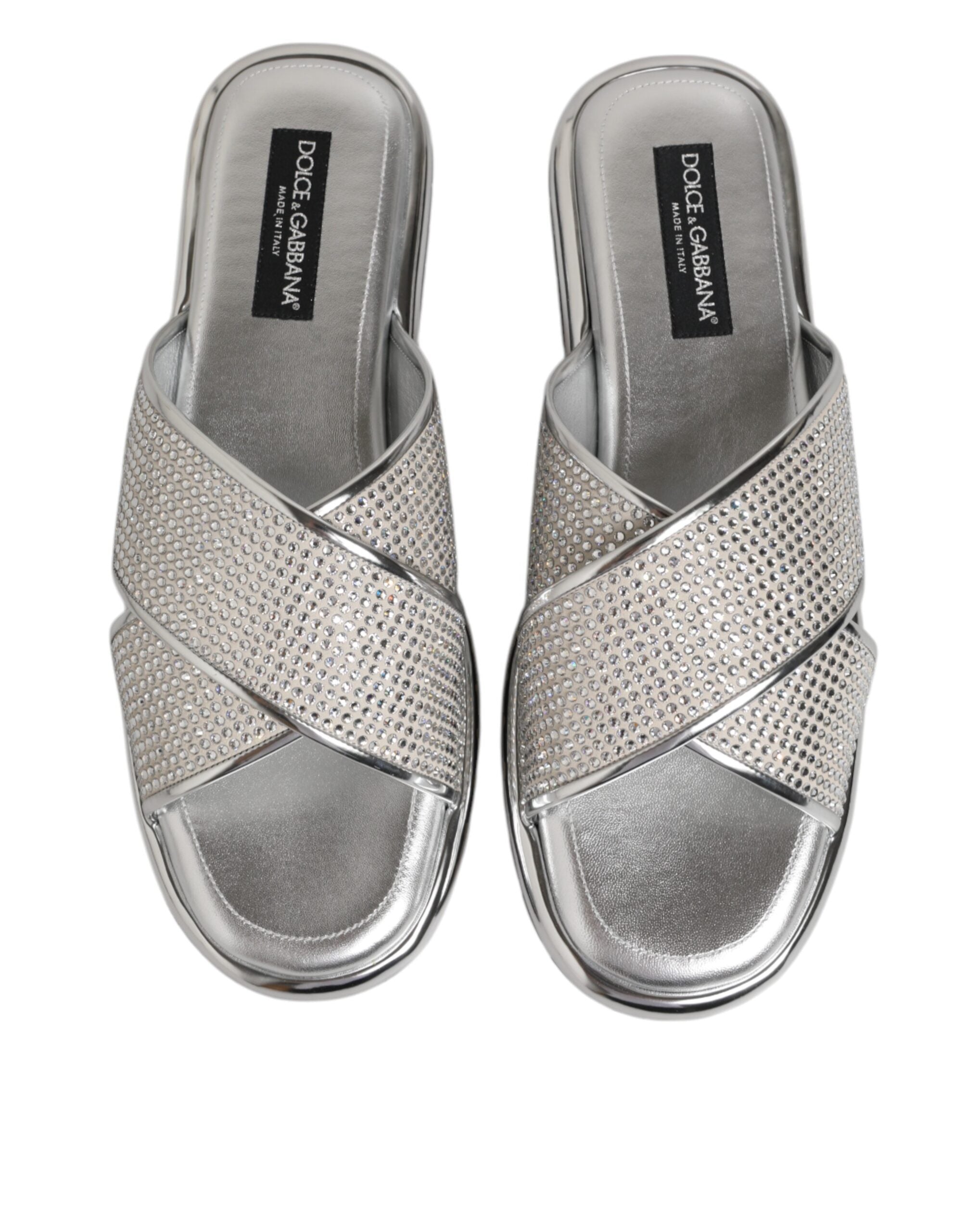 Dolce & Gabbana Silver Strass Slides Flats Slippers Shoes Dolce & Gabbana