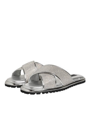 Dolce & Gabbana Silver Strass Slides Flats Slippers Shoes Dolce & Gabbana